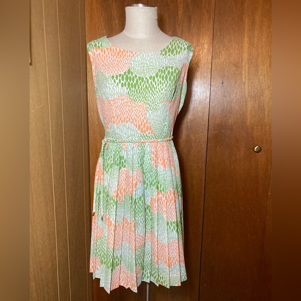 Vintage Green &  Orange Midi Dress